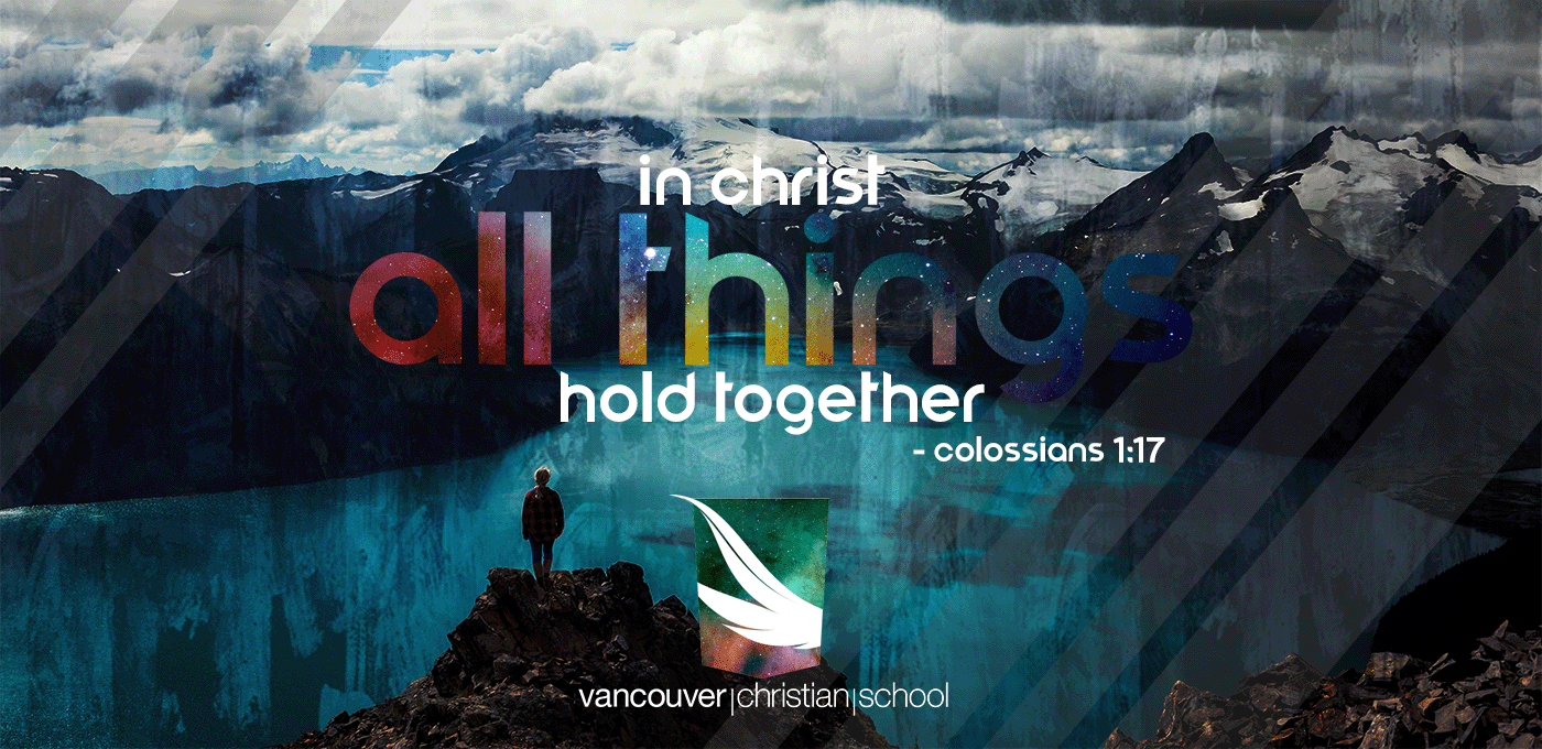 person on mountain overlooking lake with bible verse